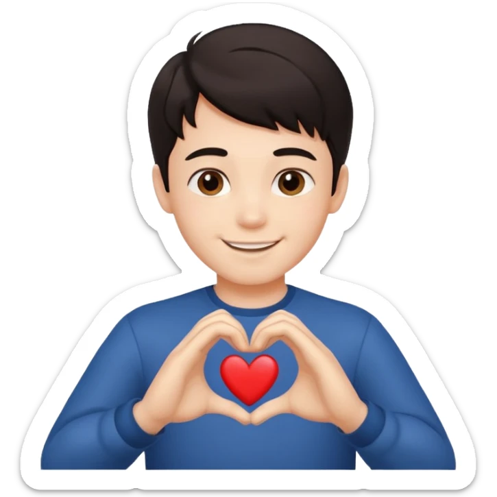 Un garçon beau qui fait un cœur avec des cheveux noir sticker