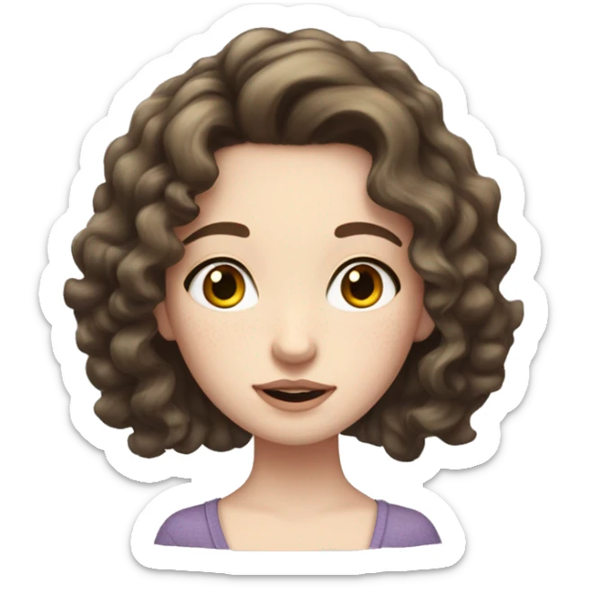 brunette pale girl with wavy hair freckles and long eyelashes sticker