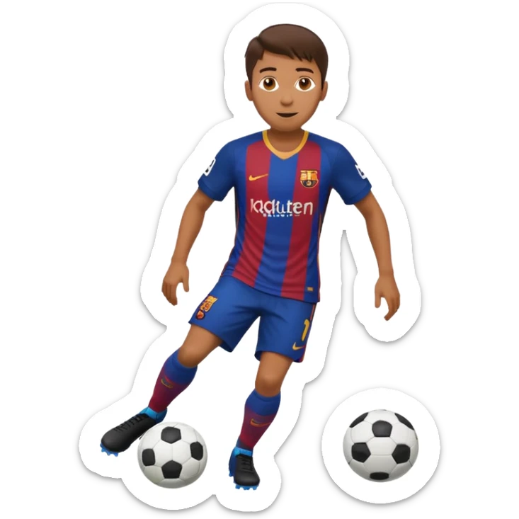 soccer player in Barcelona FC kit dribbling the ball, emoji style sticker
