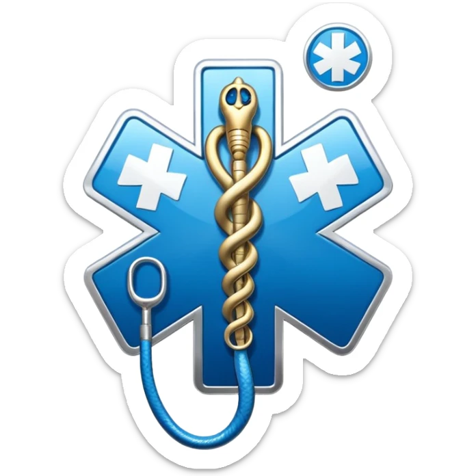 simple blue medical star of life symbol with white rod and snake emblem sticker