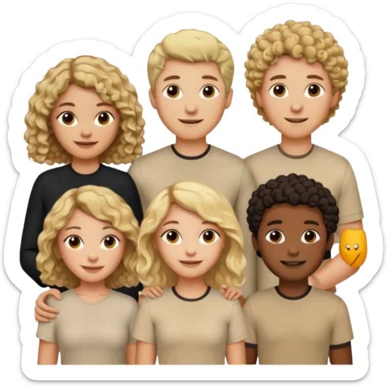 group of people  together ; men and women with brown, blonde, black hair- short hair, long hair and curly hairr wearing beige shirts aesthetic no collar, brown people, white people, black people sticker