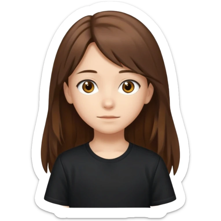 Daria whit brown hair and brown eyes a 10 year old kid Long hair and anime black shirt sticker
