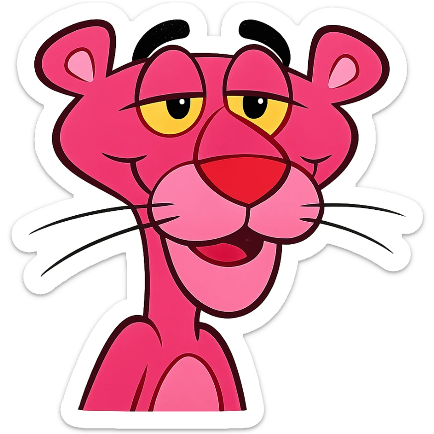 Show only the face of the Pink Panther inspired by the classic animation style. Make it more beautiful with a vibrant pink color and an expressive face. No background. sticker