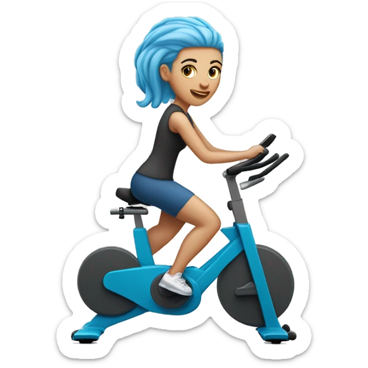 White Girl with blue hair riding stationary bike  sticker