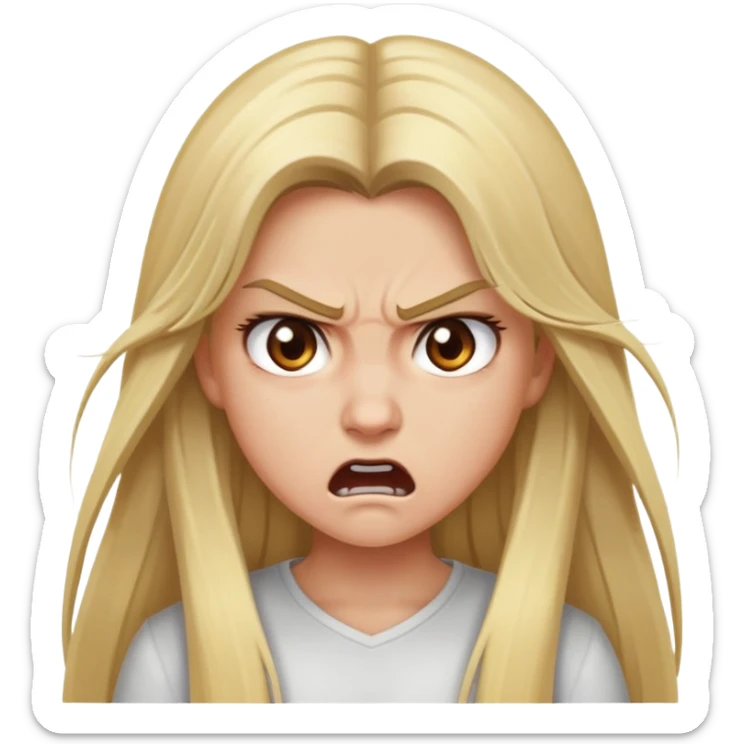 blonde girl with brown eyes and long hair angry sticker