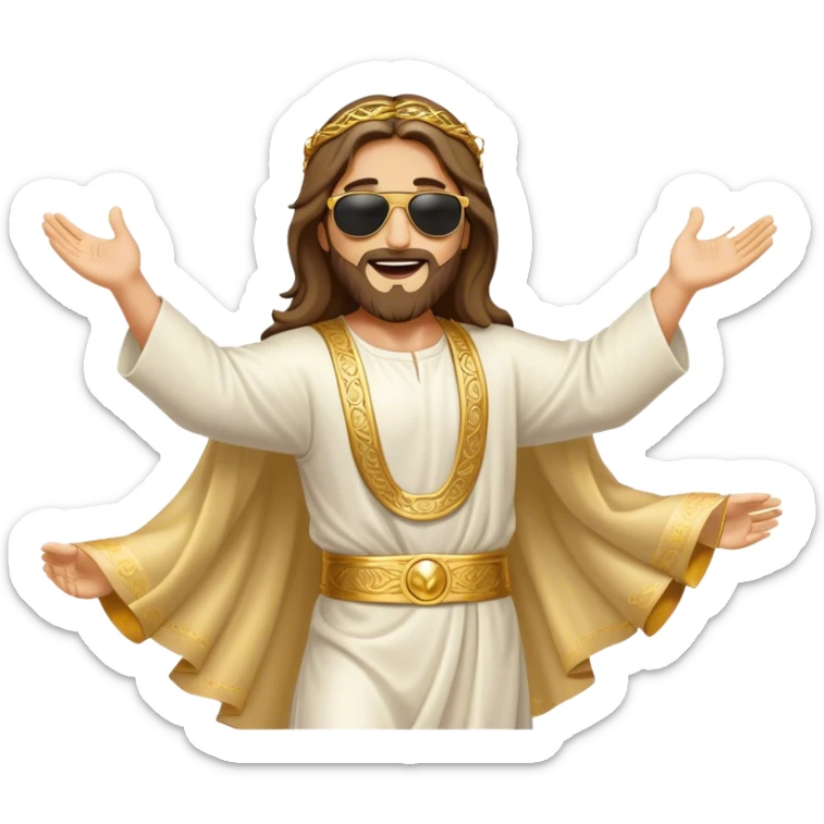 dancing figure of rejoicing Jesus with  sunglases golden  sticker