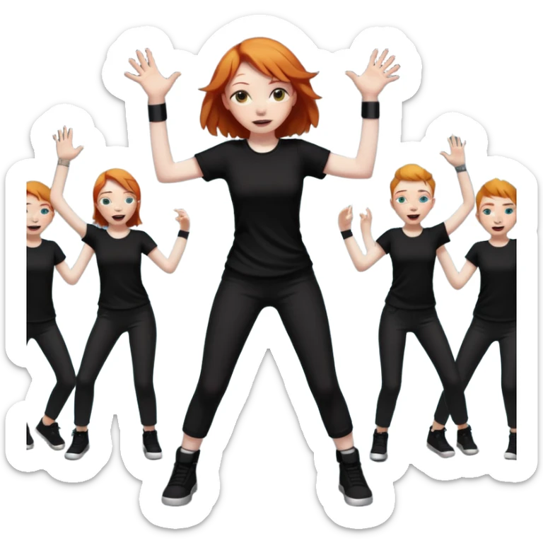 Ginger girl dancing at a rave. Full body, wearing dark colours give her loads of arms sticker