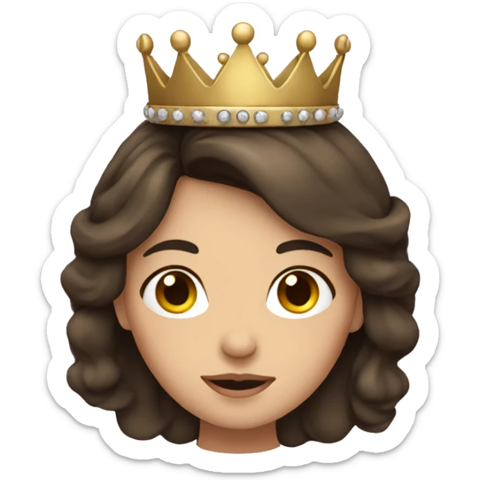 European girl with dark brown hair is wearing a crown  sticker