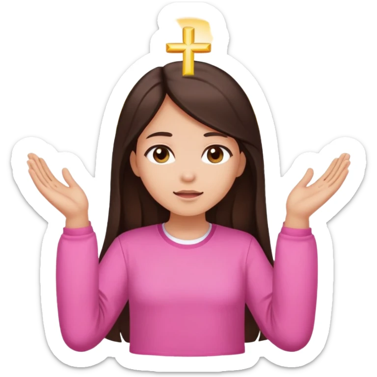 Girl long dark brown hair light medium skin worship God pink shirt sticker