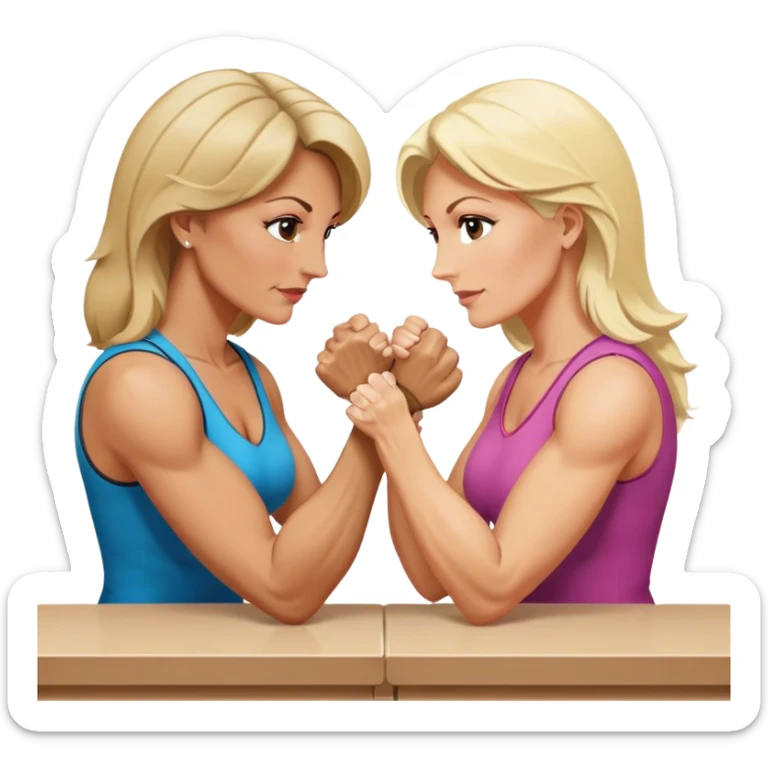 One blond and one brunette Two fitness ladies in their 50’s arm wrestling  sticker