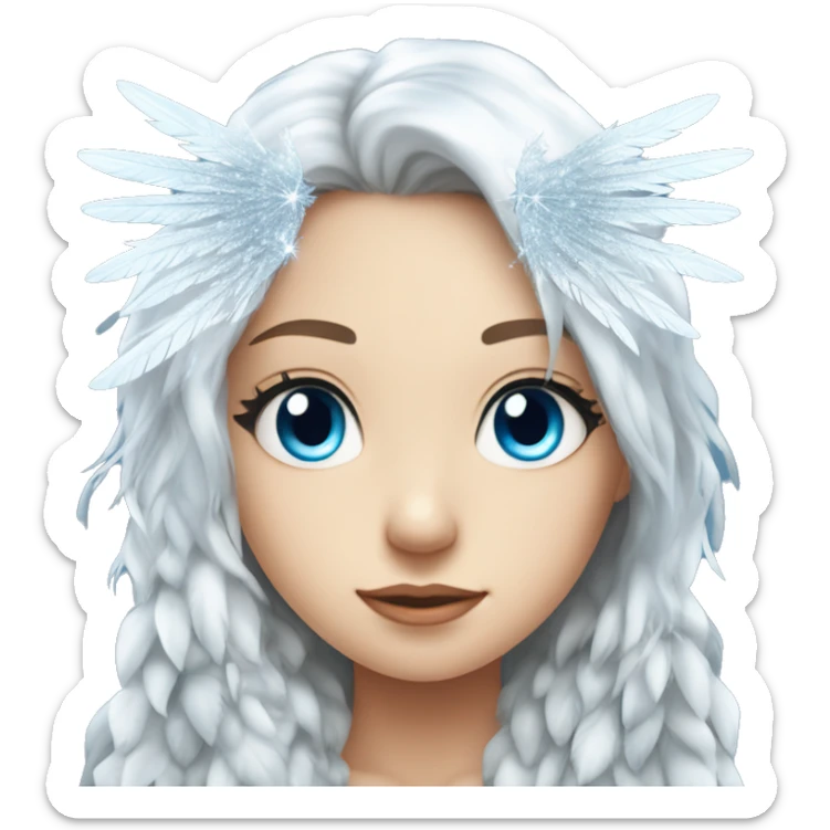 big wings, silver, feather, icy ,snowflake, Beautiful, fairy, long hair, blue eyes sticker
