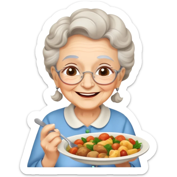 happy elderly grandmother smiling with delicious homemade food sticker