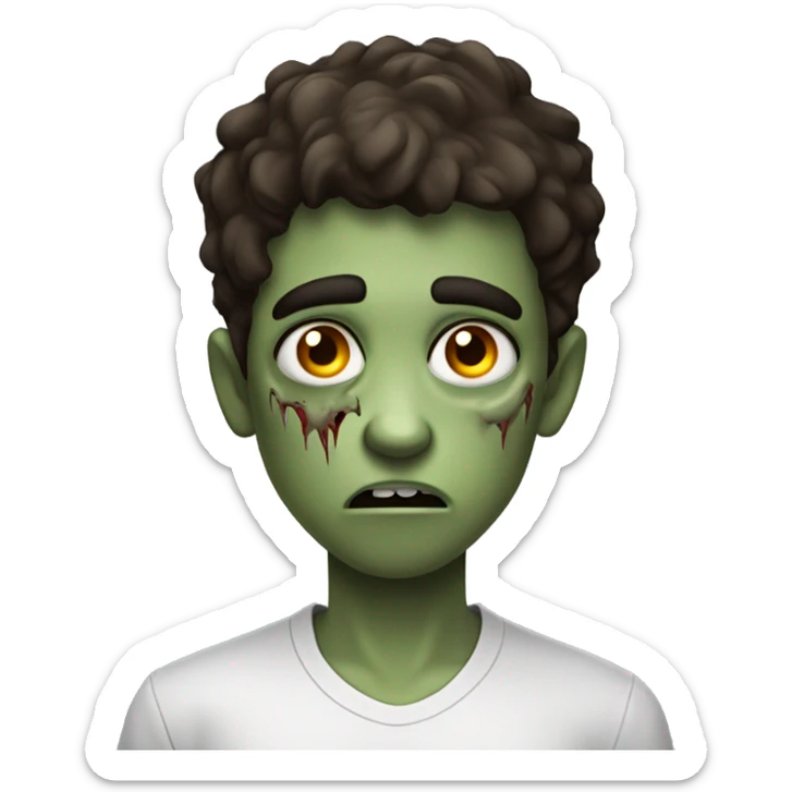 boy zombie teen with scared expression and dark brown hair and white slim shirt sticker