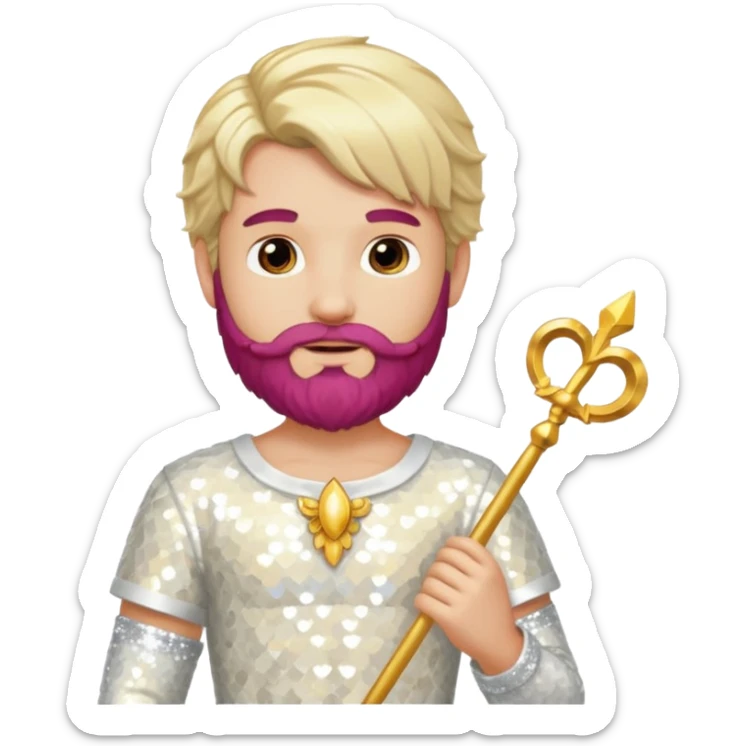 Cupid, God of Love from Gods and Goddesses with long blond hair and beard, ivory sequin outfit sticker