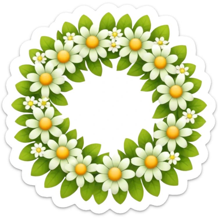 flower wreath with mostly yellow, white and green pastel colors, in a shape of an egg. flowers are original sticker