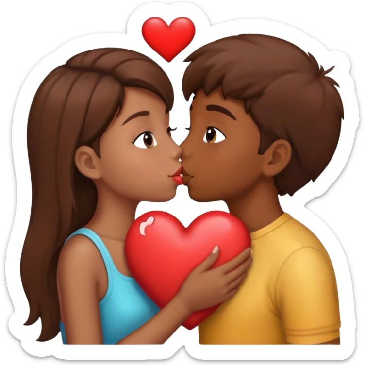 Personne brun avec un fille qui se font un bisous avec un cœur au milieu sticker