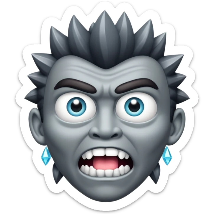 Rick Astley with crystal monster teeth and crystal eyes crossed and the entire image including Rick is blackish gray sticker