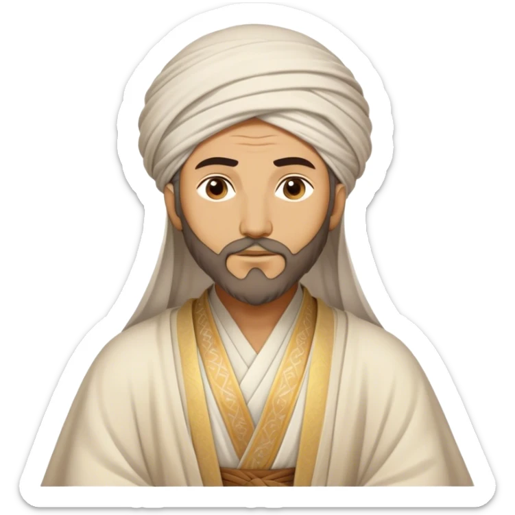 Cinematic Realistic Rumi Portrait Emoji, depicted as a mystical poet with soulful eyes and flowing traditional robes, rendered with delicate textures and ethereal soft lighting that captures his transcendent spiritual wisdom. sticker