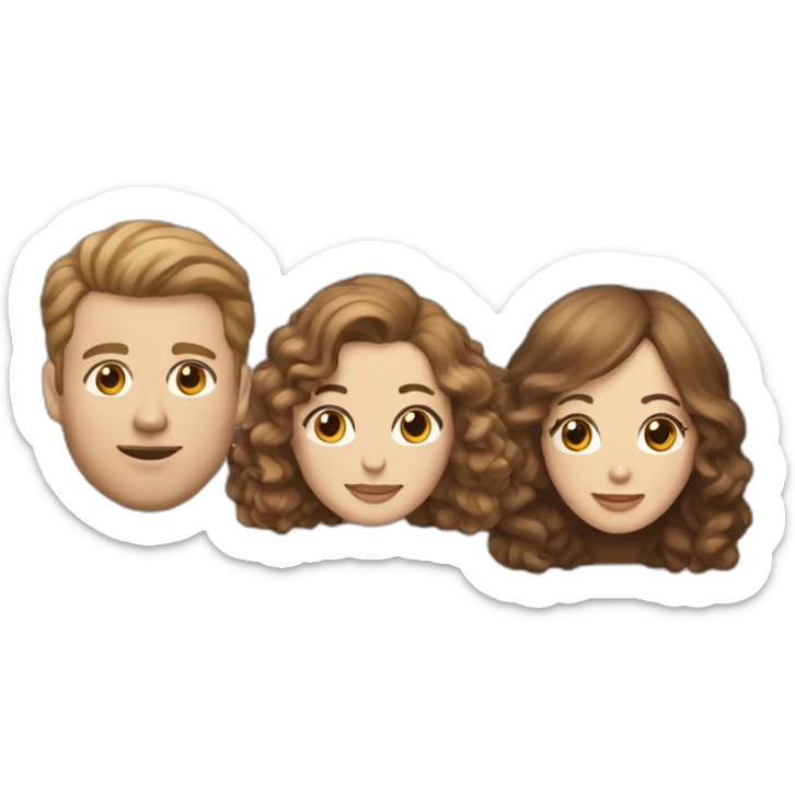 Head of a white man with light brown hair, a white woman with dark brown hair and a toy poodle with brown hair sticker