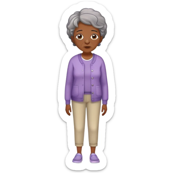 Full body of an older Black woman with Alzheimer's disease, mother of a teenager, slightly confused but gentle expression, casual clothing sticker