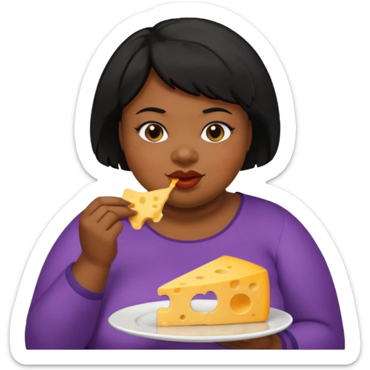 Fat black woman with short hair eating cheese. Shorter hair sticker