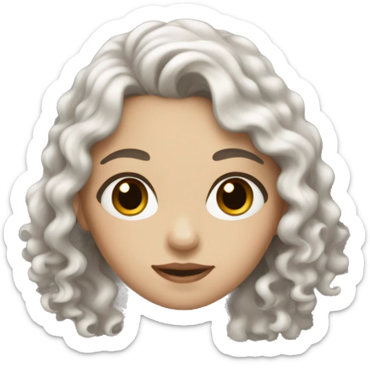 White skin girl with brown slight curly hair and black eyes  sticker