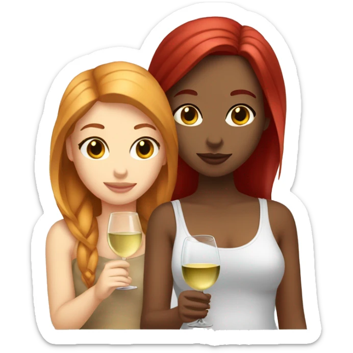 Two girl whit light skin one red hair and one gilr whit light skin one bordeaux hair drinking white wine sticker