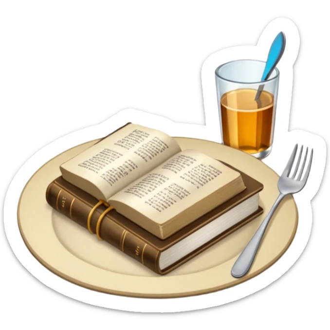 Make a plate of food, with cutlery beside it, and on top of the plate make a Bible. I don't want any glasses, and I want the Bible to be open. sticker