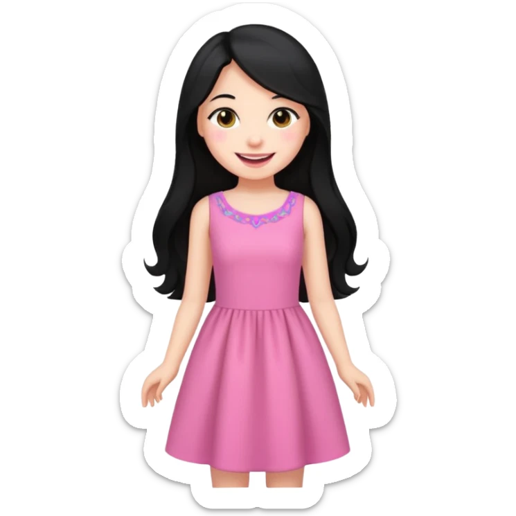Long black hair girl wearing a dress being a girly girl  sticker