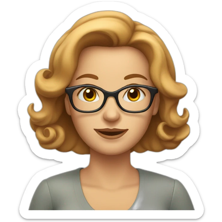 sandy haired woman, late 50's, some wrinkles, reading glasses, shoulder length hair sticker
