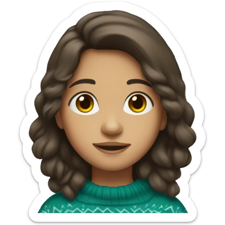 winter, christmas, hispanic, long brown hair, girl, brown eyes, child, full body, teal sweater sticker