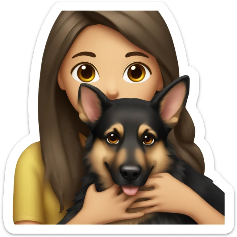 Brunette girl with long hair kissing German shepherd dog  sticker