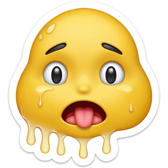Generate a distressed and sweaty emoji with white tears dripping off of its tongue sticker