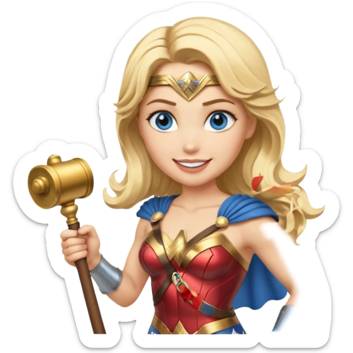 Blonde blue eyed Wonder Woman holding baton and bell sticker