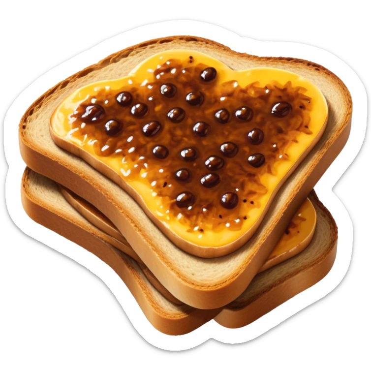 Vegemite on Toast Cinematic Realistic Vegemite on Toast Dish Emoji, depicted as a toasted slice of bread generously spread with Vegemite, rendered with warm textures and crisp details that capture its uniquely Australian flavor. sticker