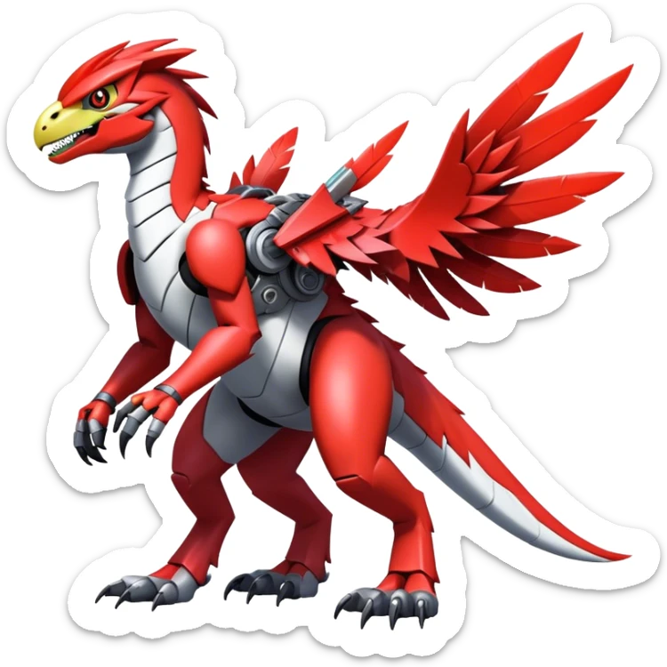 Furry feather-mane Cool Edgy Futuristic shiny colorful Digimon-Fakemon-Guilmon-Velociraptor-Mecha full body   sticker
