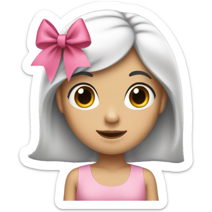 emoji of a girl with long black hair and a pink bow on the top right of her head. sticker