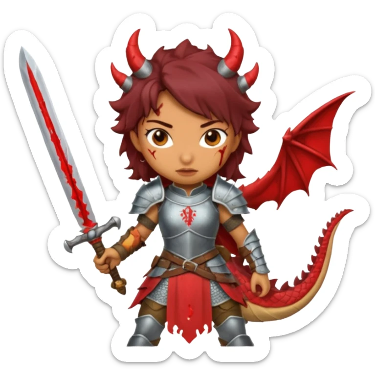 Fierce Latina in armor with a sword after a battle cutting off the head of a dragon sticker