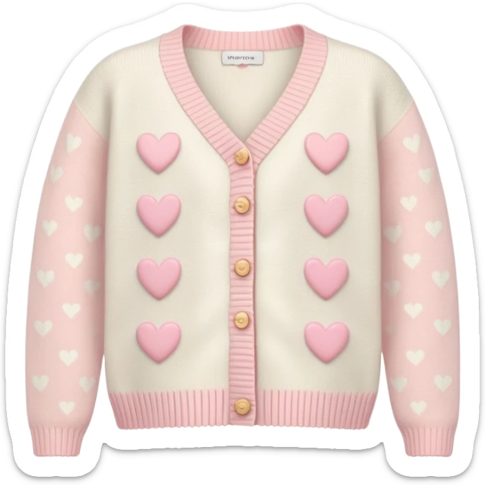 Ivory cardigan with light pink hearts and heart-shaped pastel pink buttons  sticker