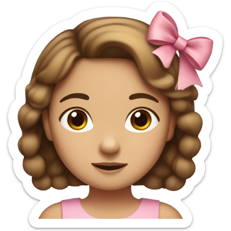 A girl with a oval face cute eyes round nose white brunette with bow in a pink dress sticker