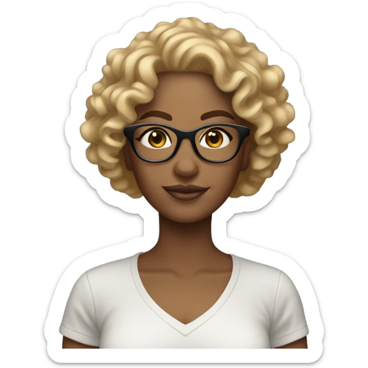 Gorgeous light brown woman with blonde curly hair and glasses sticker