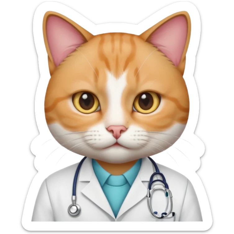 Create a emoji of a cat who shot in hide we are white lenses and we are avoid court as a doctor sticker