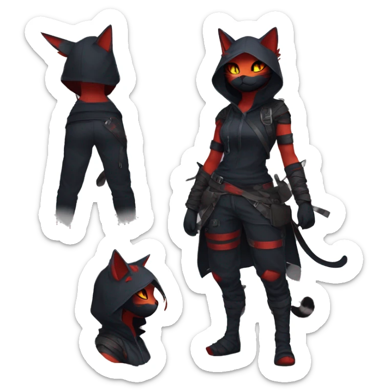 Edgy Shy Anthro Ninja cool pretty dark Litten-Pokémon-cat-fursona-animal techwear sticker