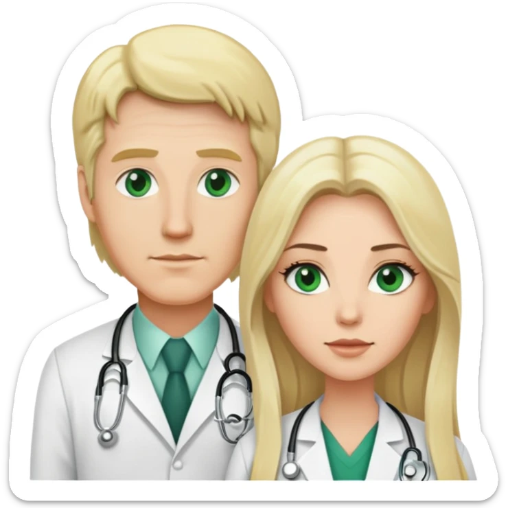 White guy with blonde hair and white girl with long black hair and green eyes. Doctors sticker