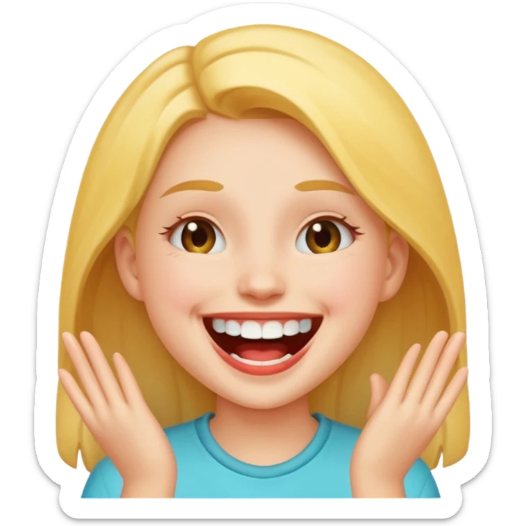 Laughing emoji of a girl and gap between the upper two teeth sticker