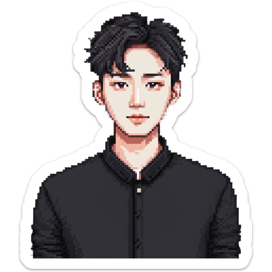 Korean man with stylish haircut and fashion sticker