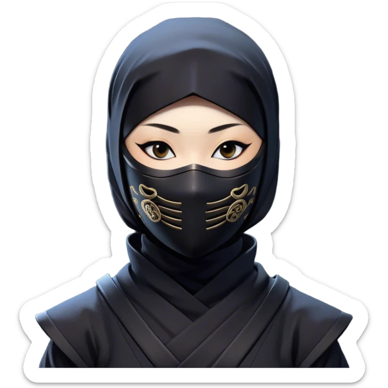 Clash of Clans aesthetic: Beautiful and Majestic Ninja Portrait Emoji, Rendered in serene poise with a gentle, confident smile and a refined masked visage, showcasing a sleek, artfully poised figure exuding calm and determined elegance in natural skin tone, Simplified yet exquisitely endearing features, highly detailed, glowing with a soft, drowsy nocturnal light, high shine, relaxed and utterly noble, stylized with an air of timeless stealth, soft glowing outline, capturing the essence of a majestic ninja whose graceful presence inspires epic covert adventures! sticker