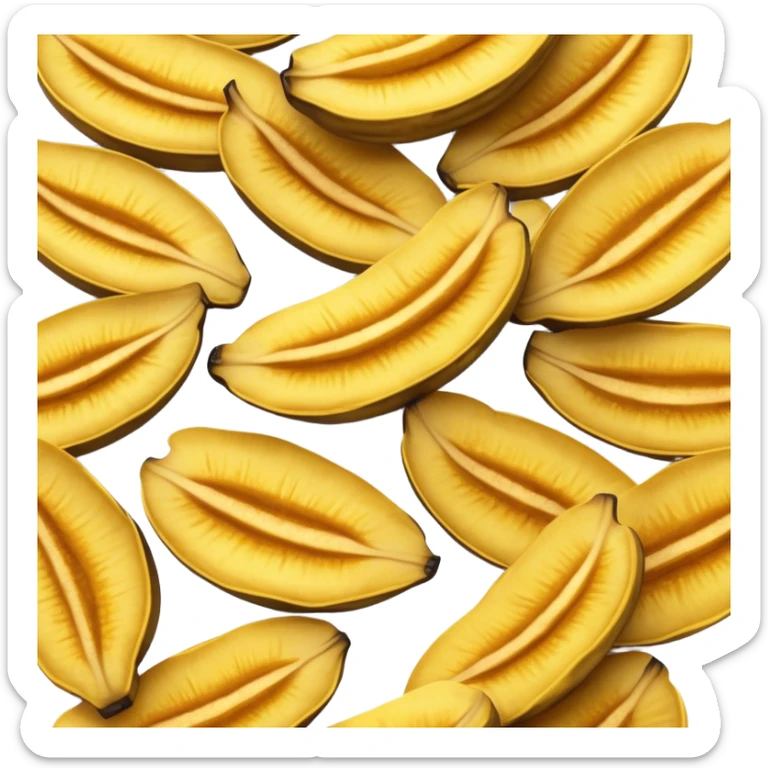 Cinematic Realistic Patacones Dish Emoji, depicted as twice-fried plantain slices with a crispy exterior rendered with detailed textures and dynamic, inviting lighting. sticker