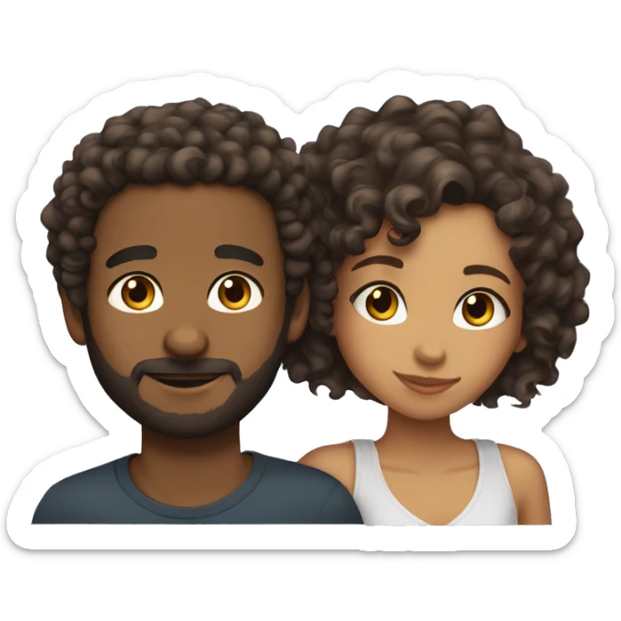 Brownskin boy with curly hair and connected beard with a lightskin girl with short curly banged hair  sticker