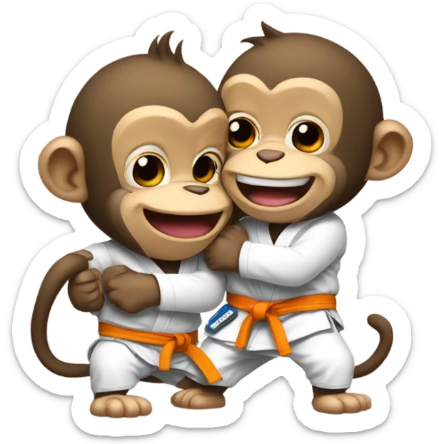 Cute monkey wearing jiujitsu clothing one of them choking the other from behind sticker